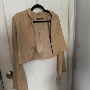 Cropped pinstripe blazer with sleeve detailing